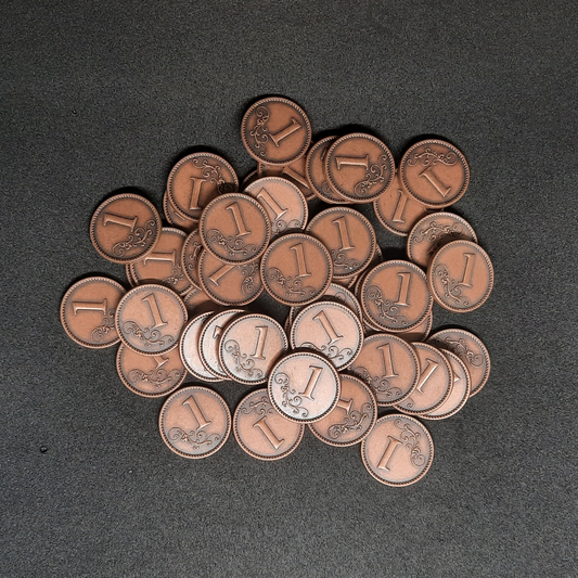 Bronze metal coins of value 1 for board games, 20mm