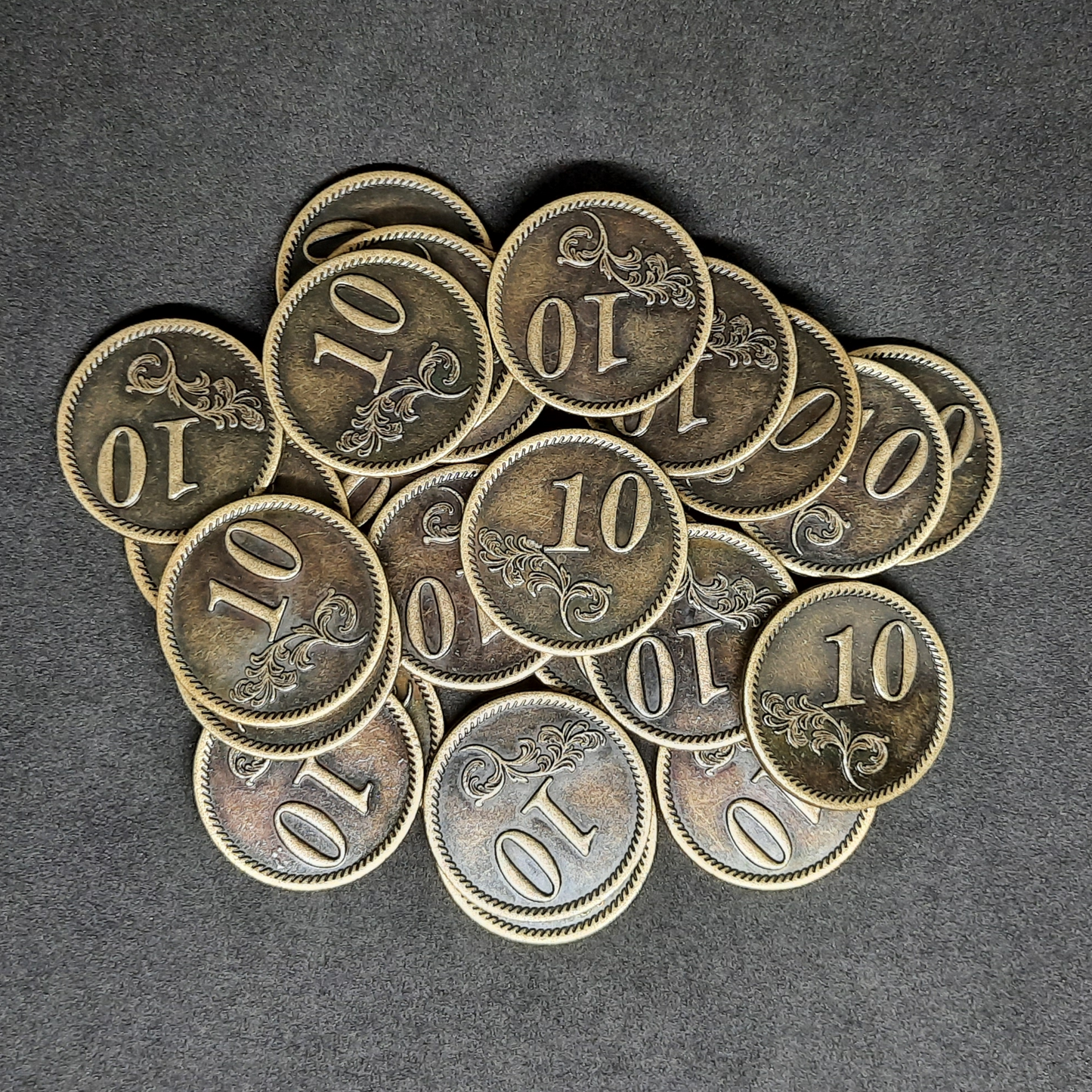 Antique gold metal coins of value 10 for board games, 30mm