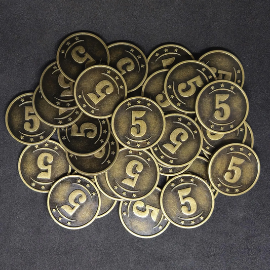 Pièces western en métal de valeur 5 couleur or antique pour jeux de société, 25mm