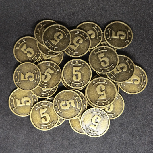 Pièces western en métal de valeur 5 couleur or pour jeux de société, 25mm