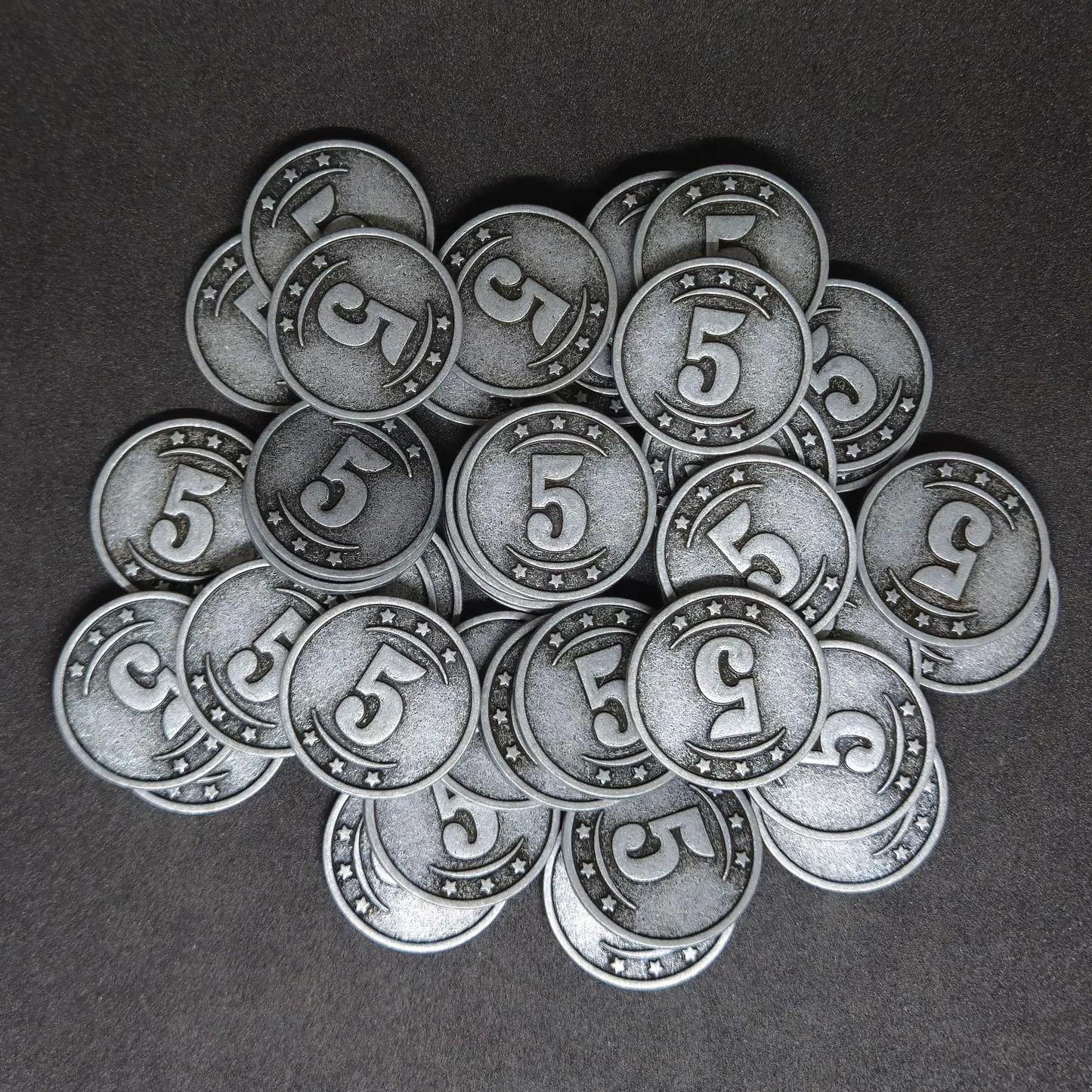 Silver western metal coins of value 5 for board games, 25mm