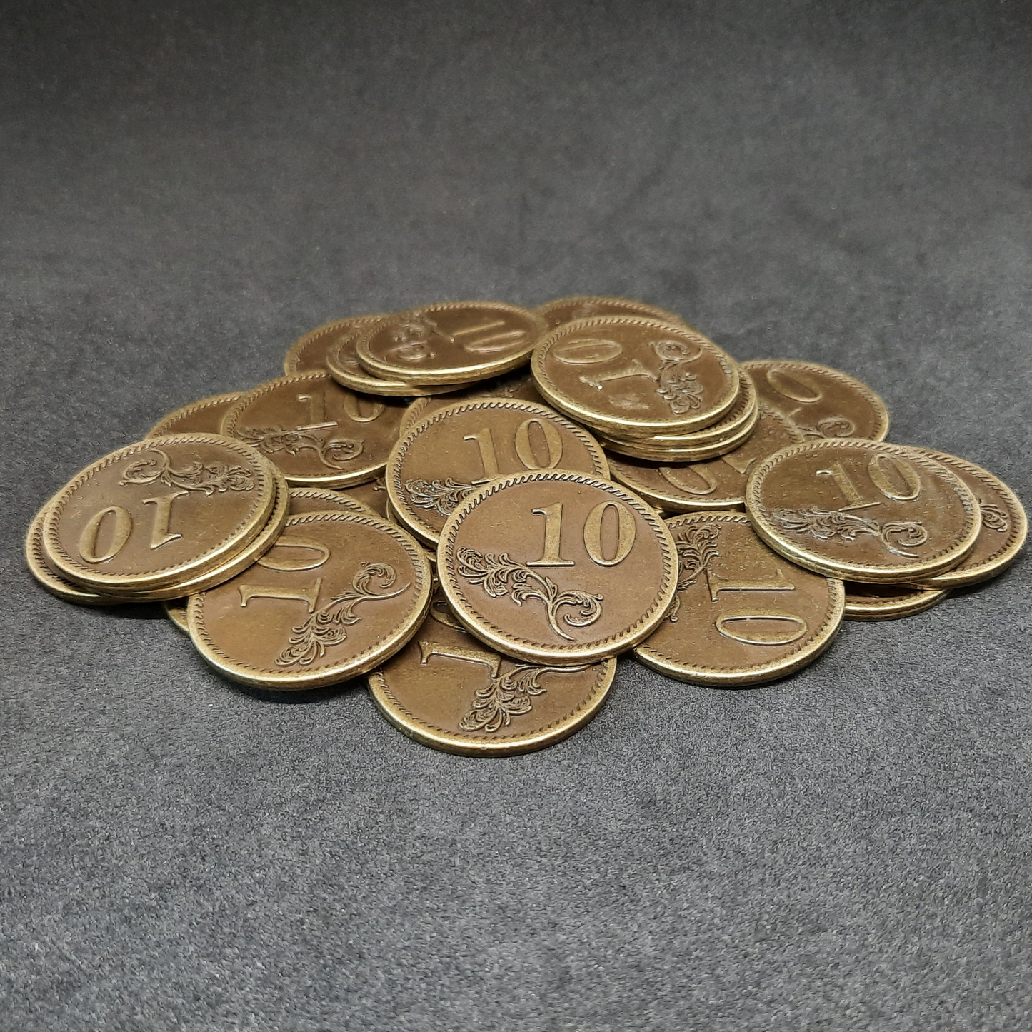 Antique gold metal coins of value 10 for board games, 30mm