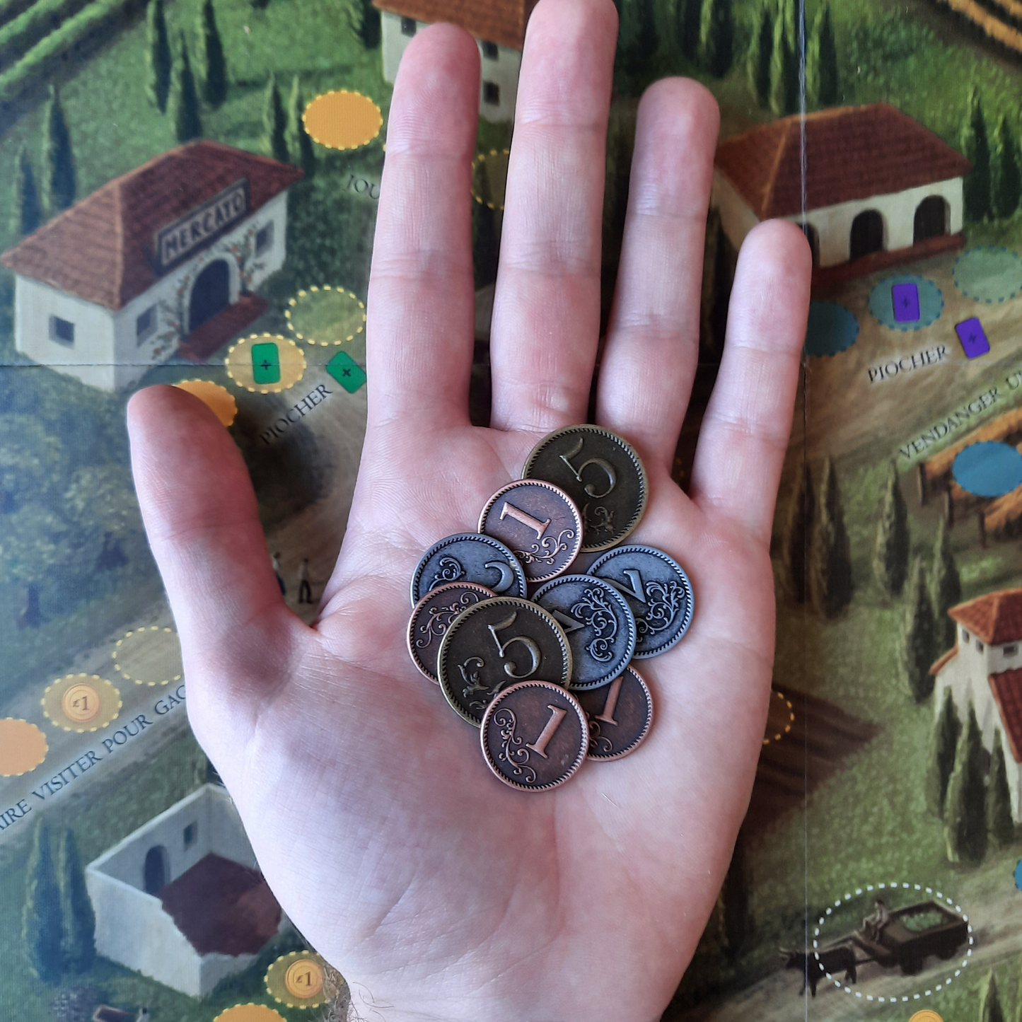 Set of 72 metal coins for Viticulture