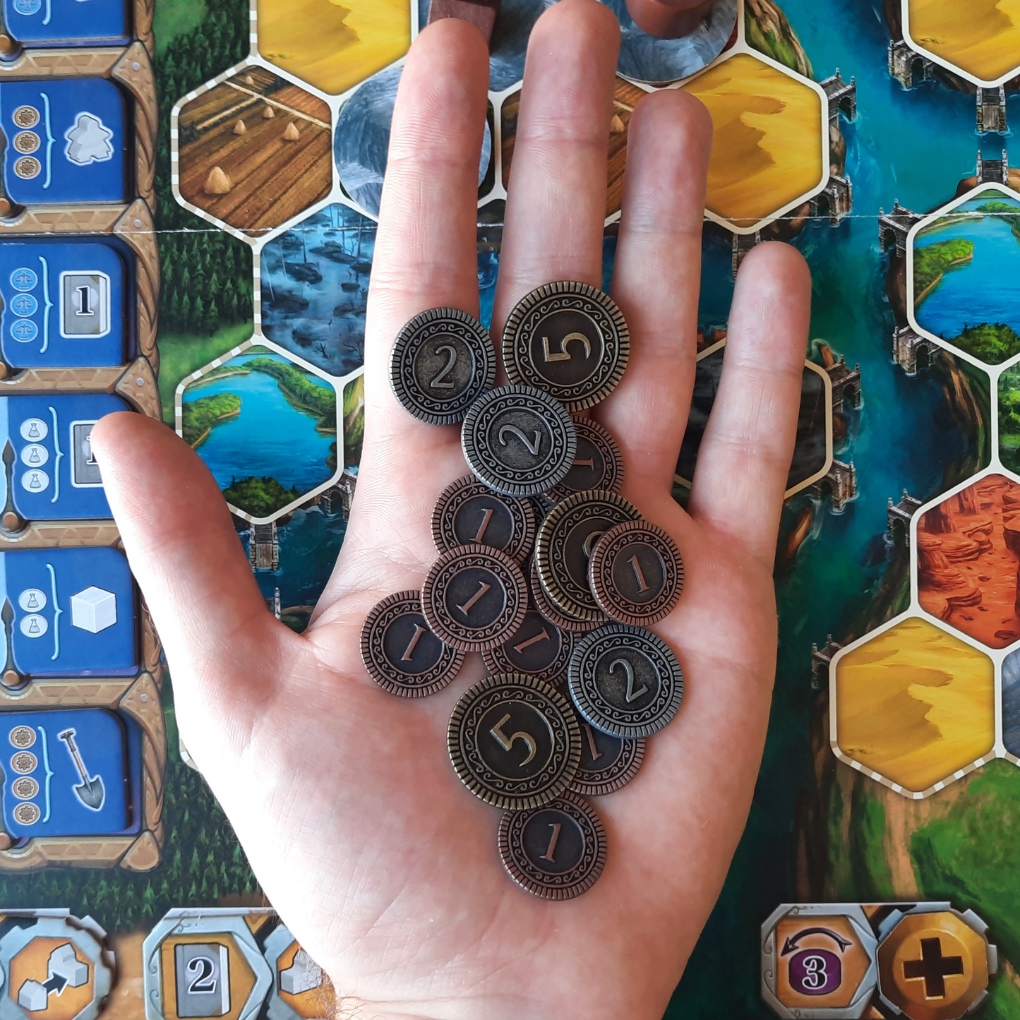 Set of 125 metal coins for Terra Mystica or Age of Innovation