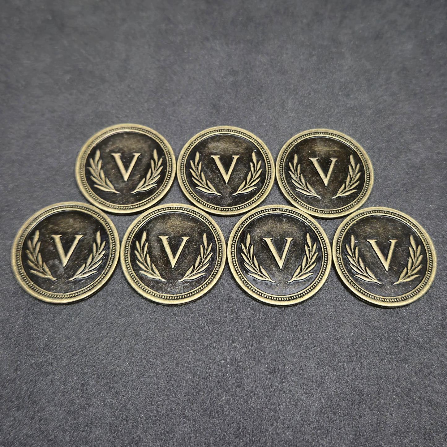 Antique gold roman metal coins of value 5 for board games, 25mm