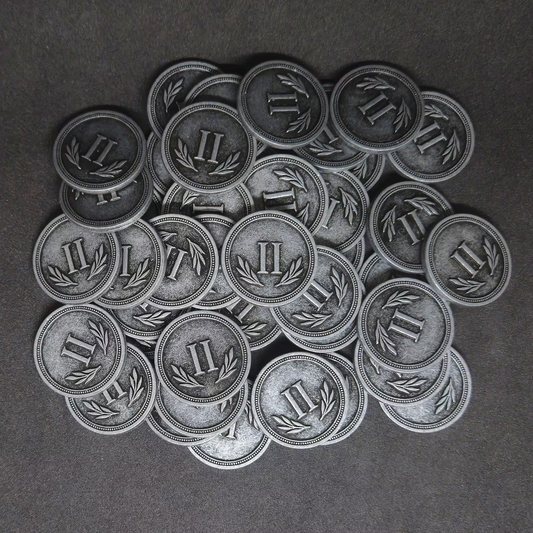 Silver roman metal coins of value 2 for board games, 22mm