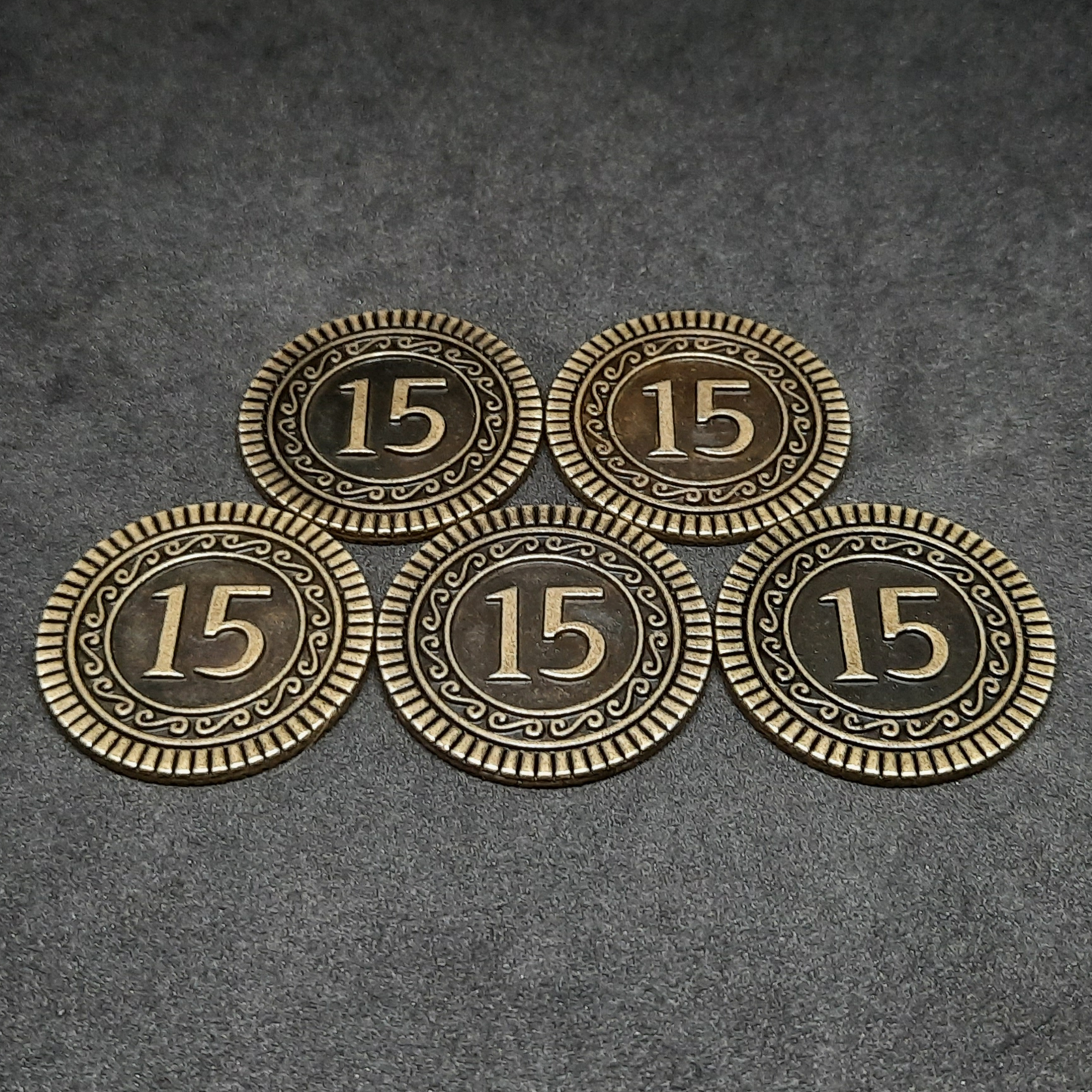 Antique gold coins, 30mm, of value 15 for board games, role playing games or magic theme party