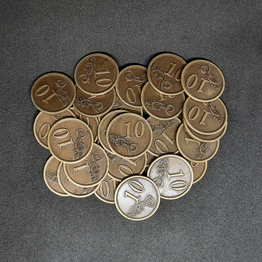 Antique gold metal coins of value 10 for board games, 30mm