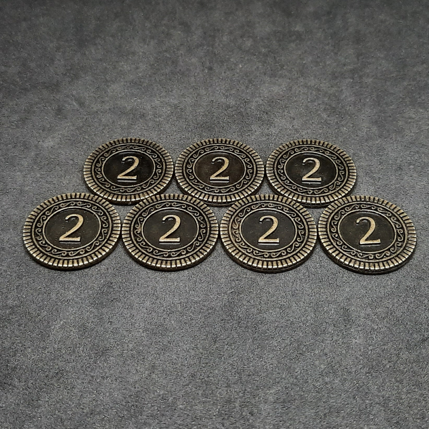 Antique gold coins, 22mm, of value 2 for board games, role playing games or magic theme party