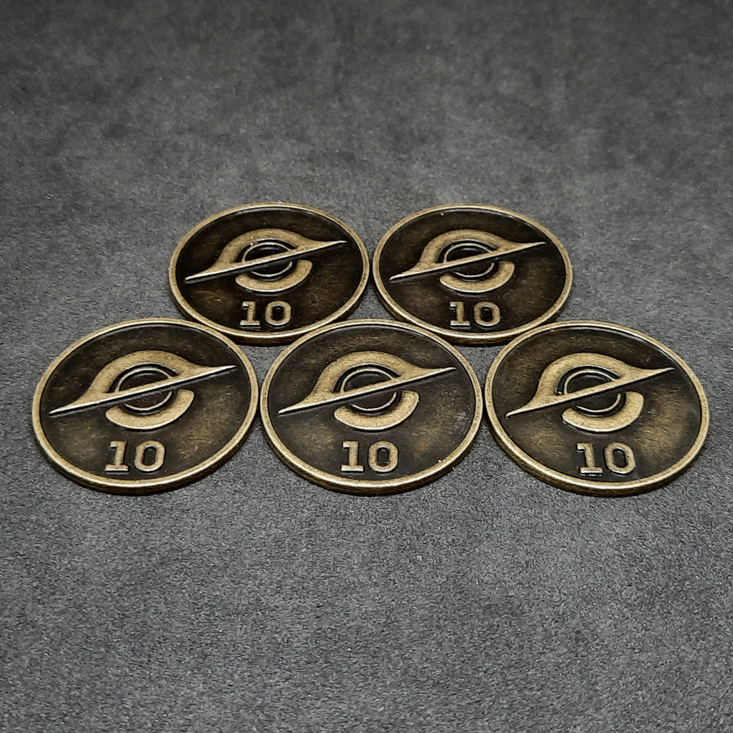 Antique gold spatial metal coins of value 10 for board games