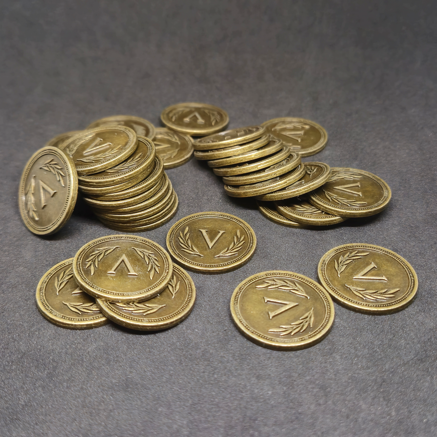 Pièces romaines en métal de valeur 5 couleur or pour jeux de société, 25mm