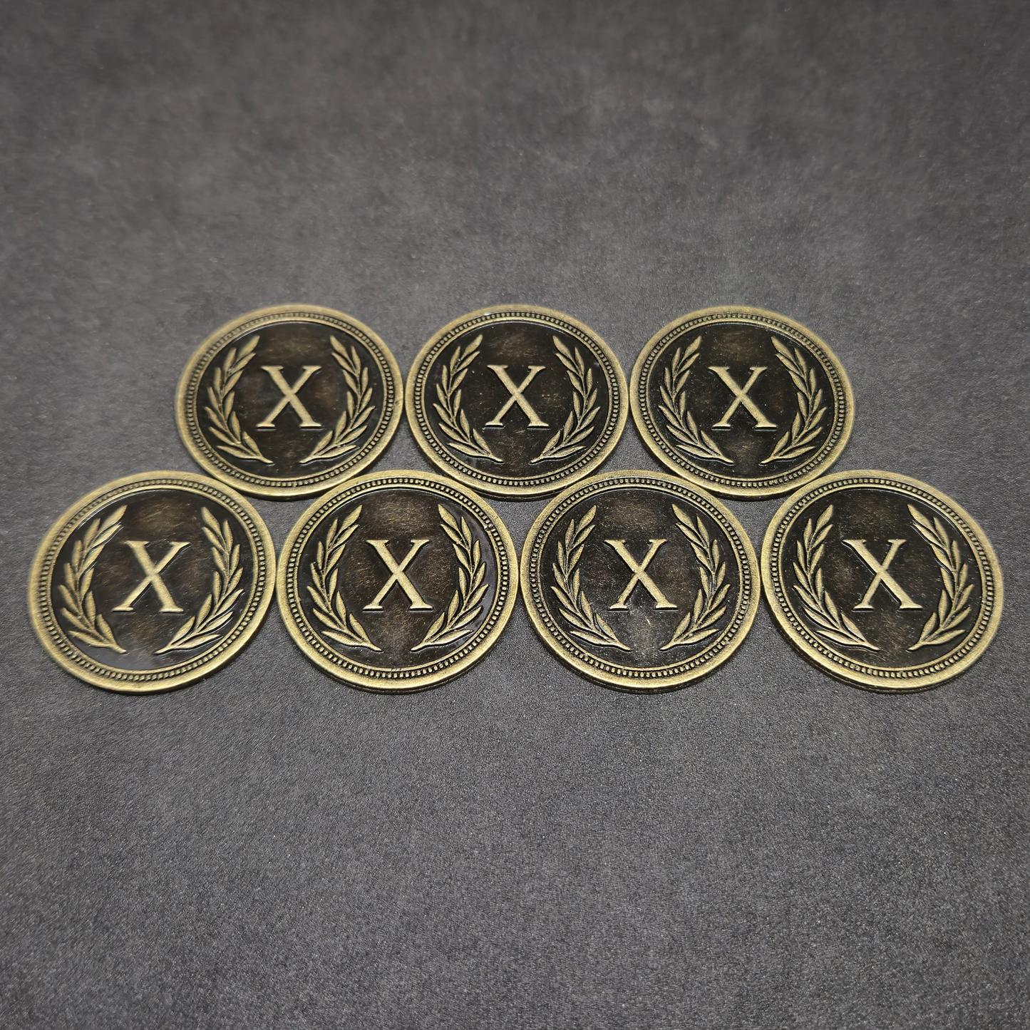 Antique gold roman metal coins of value 10 for board games, 30mm