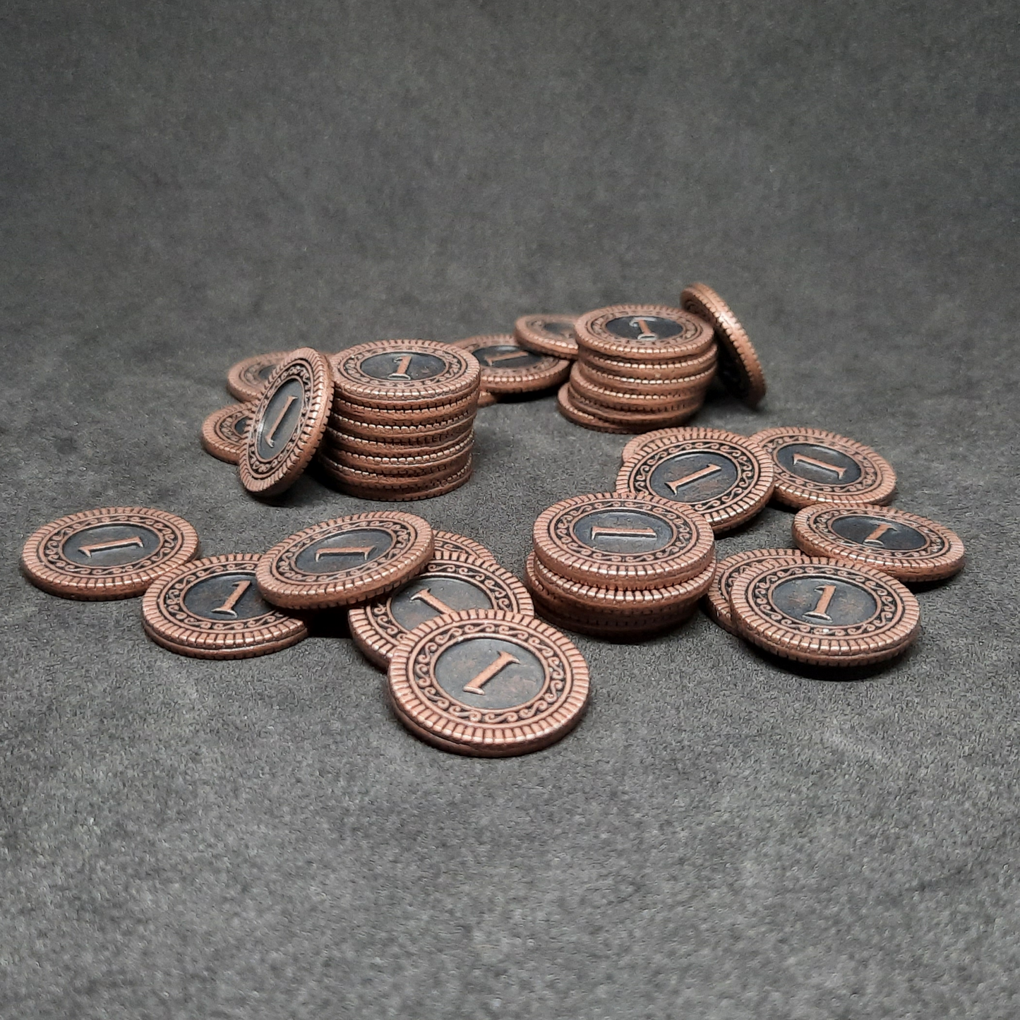 Bronze coins, 20mm, of value 1 for board games, role playing games or magic theme party