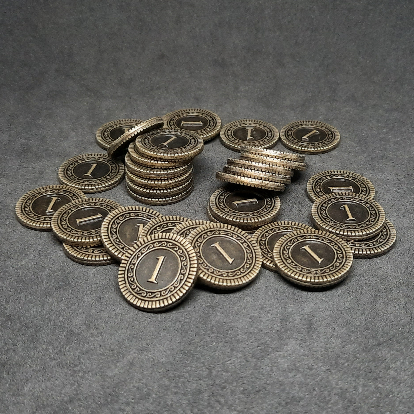 Antique gold coins, 20mm, of value 1 for board games, role playing games or magic theme party