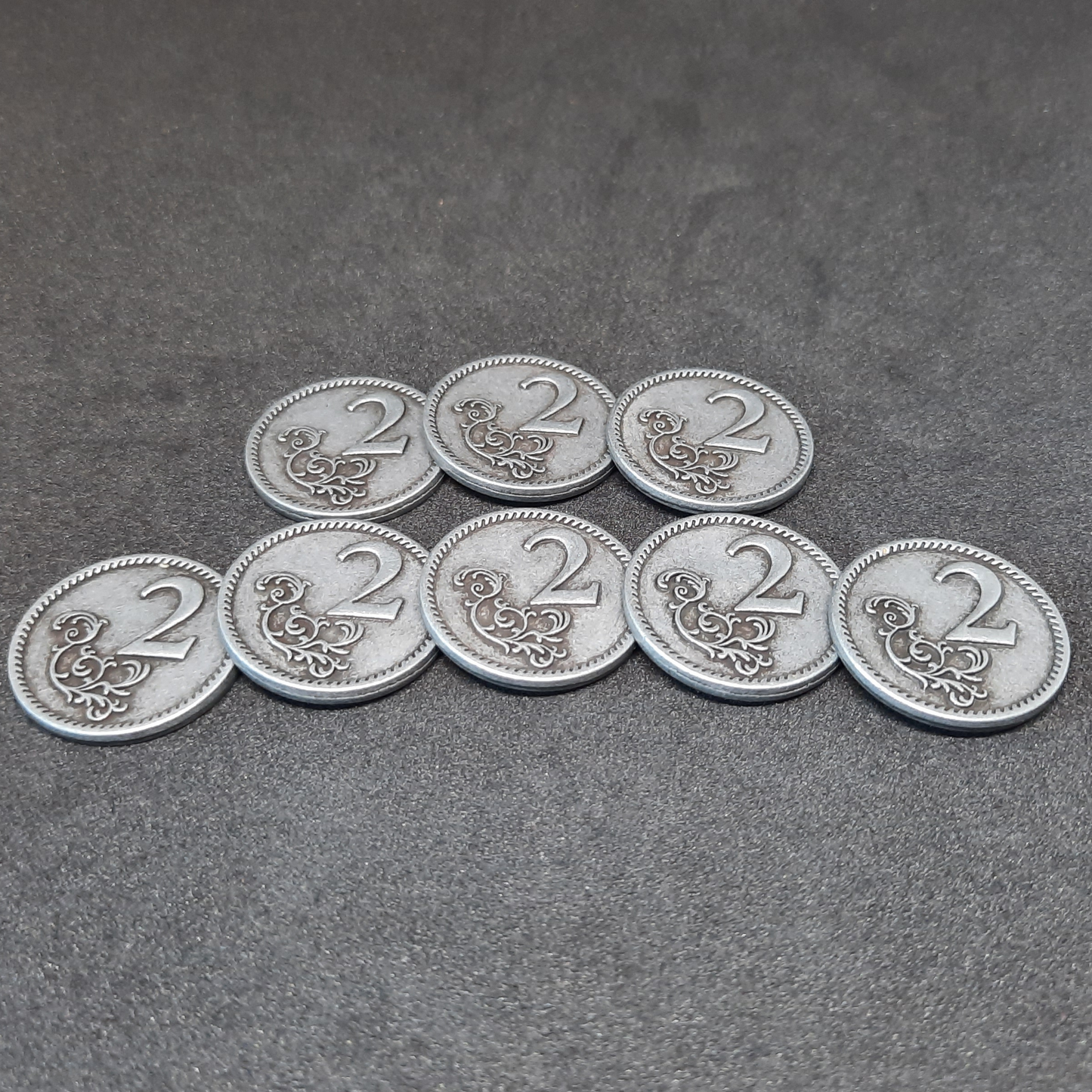 Silver metal coins of value 2 for board games, 22mm