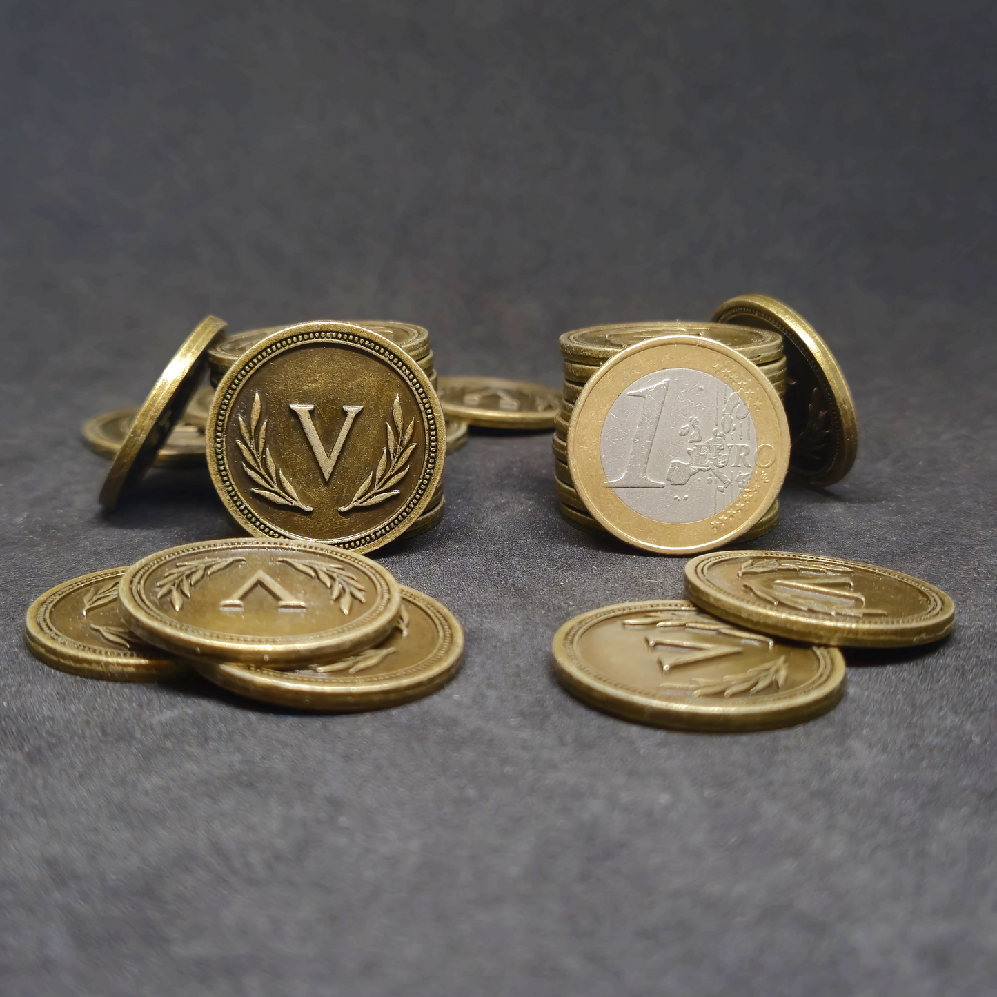 Pièces romaines en métal de valeur 5 couleur or pour jeux de société, 25mm