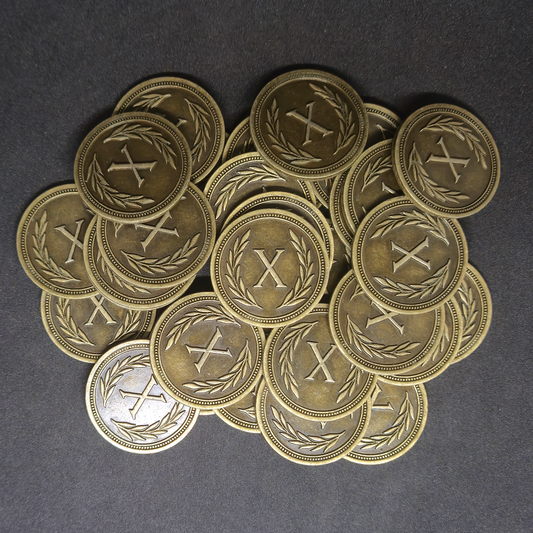 Gold roman metal coins of value 10 for board games, 30mm
