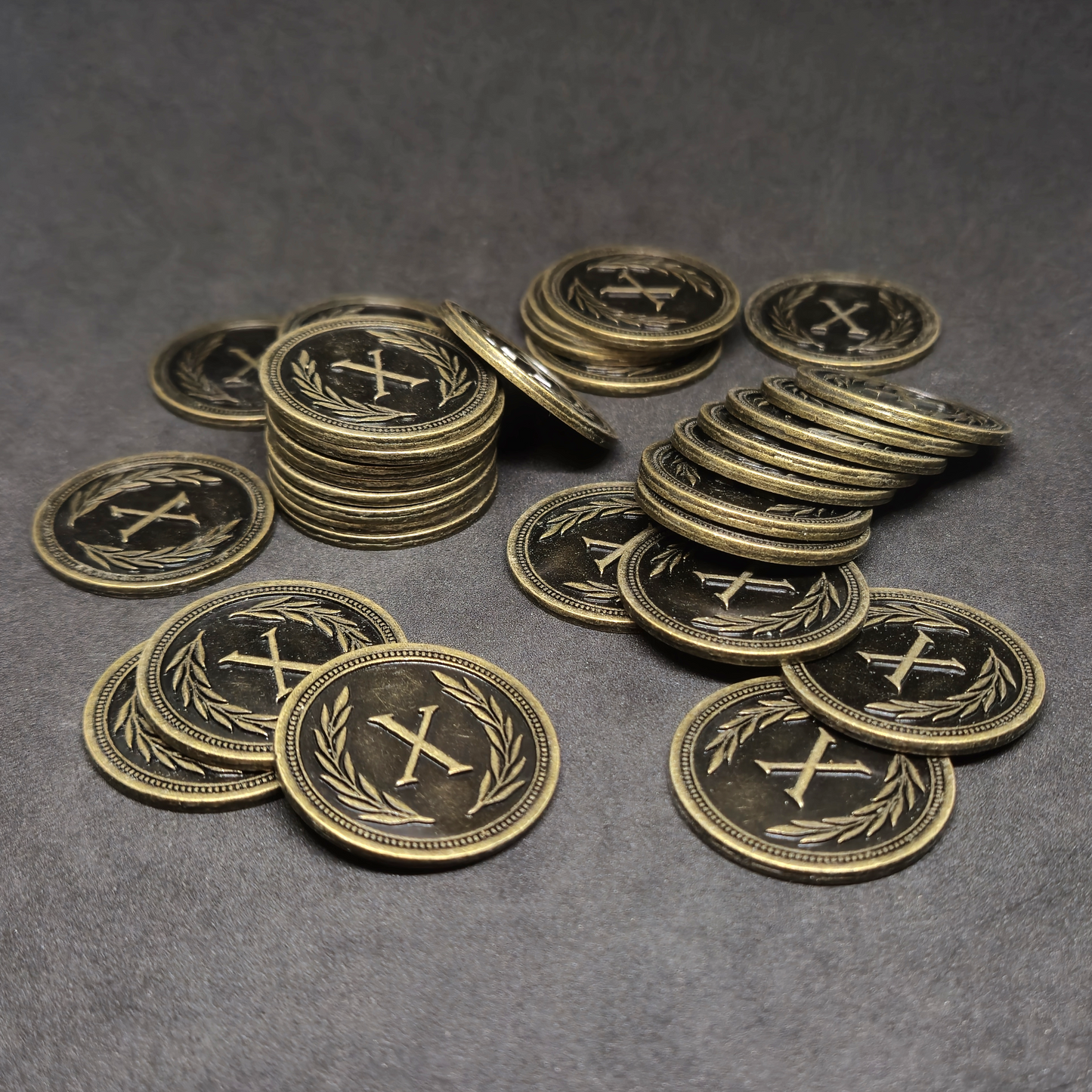 Antique gold roman metal coins of value 10 for board games, 30mm