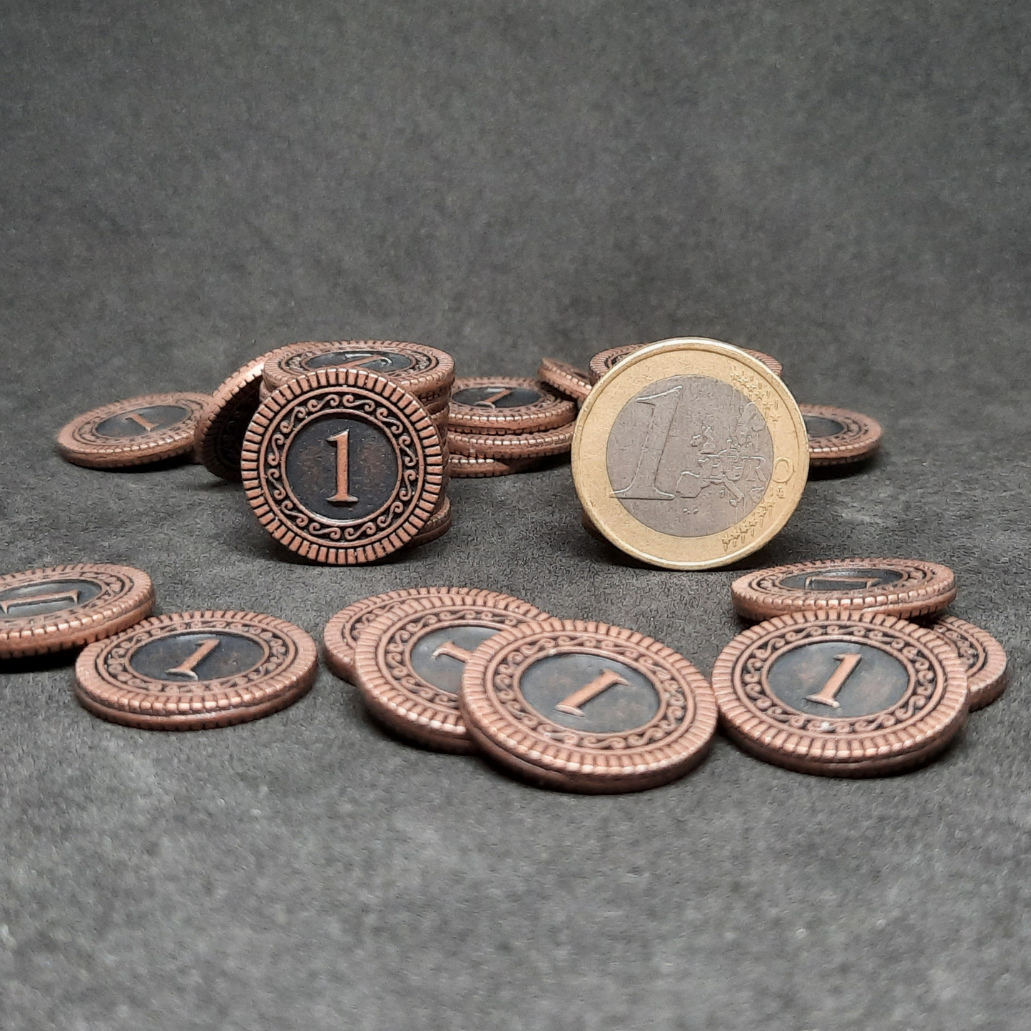 Bronze coins, 20mm, of value 1 for board games, role playing games or magic theme party