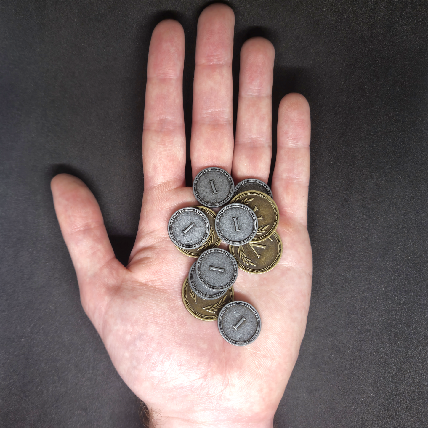 Ensemble de pièces romaines en métal couleur argent et or de valeur 1 et 5 pour jeux de société