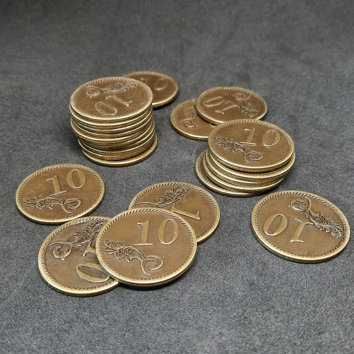 Antique gold metal coins of value 10 for board games, 30mm