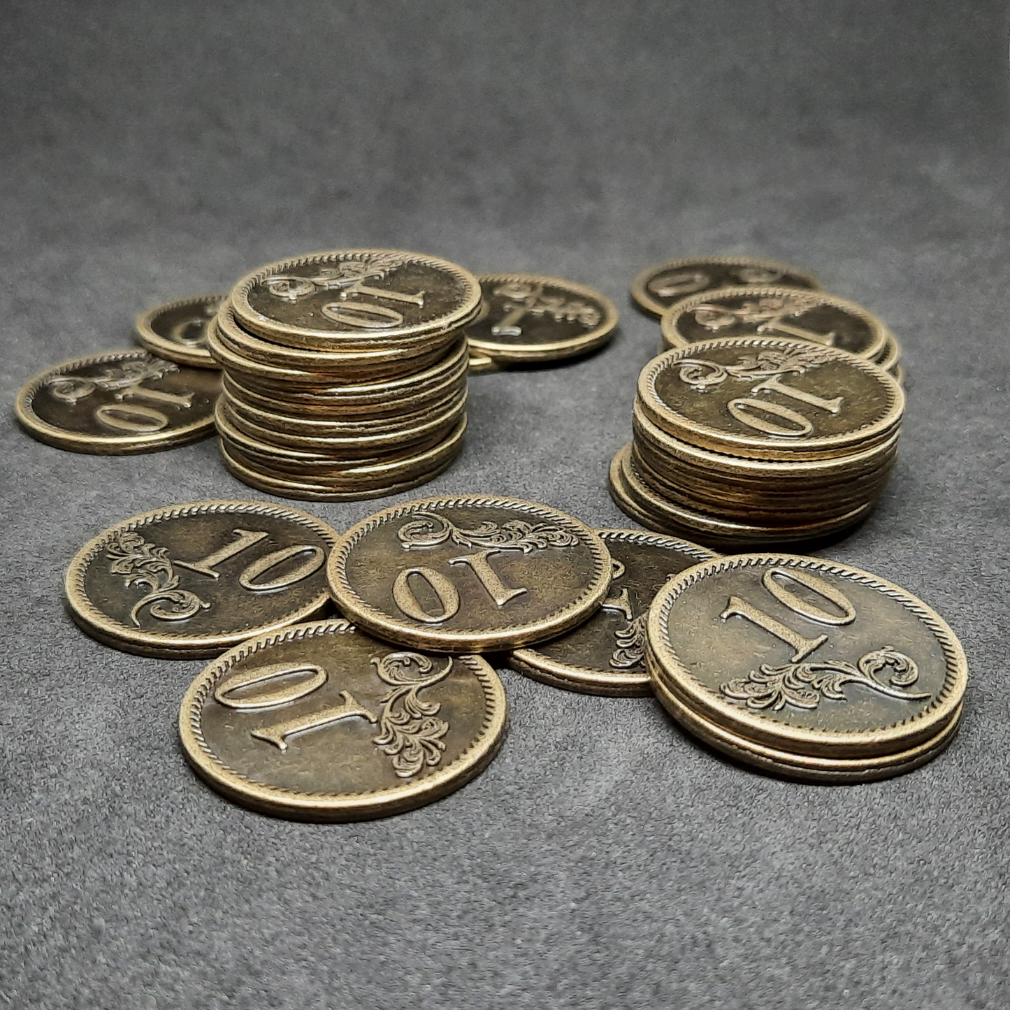 Antique gold metal coins of value 10 for board games, 30mm