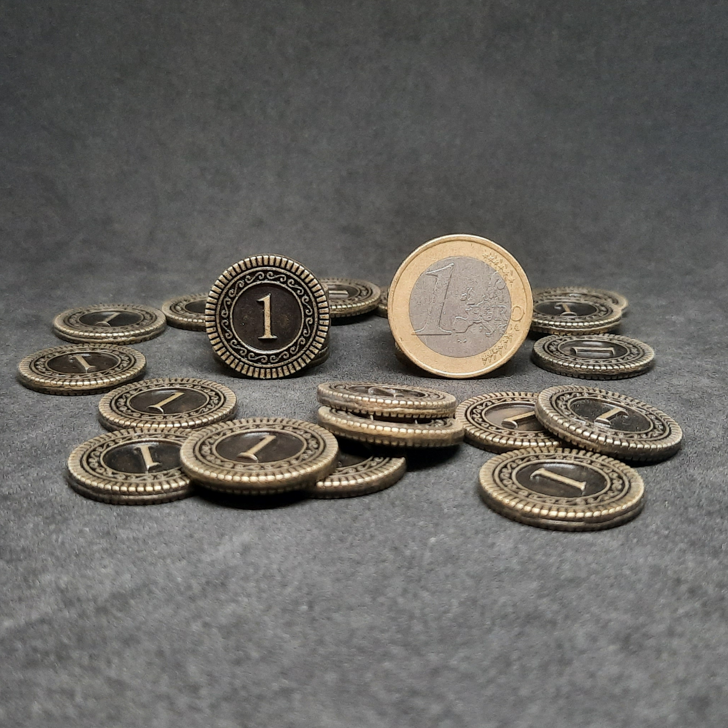 Antique gold coins, 20mm, of value 1 for board games, role playing games or magic theme party