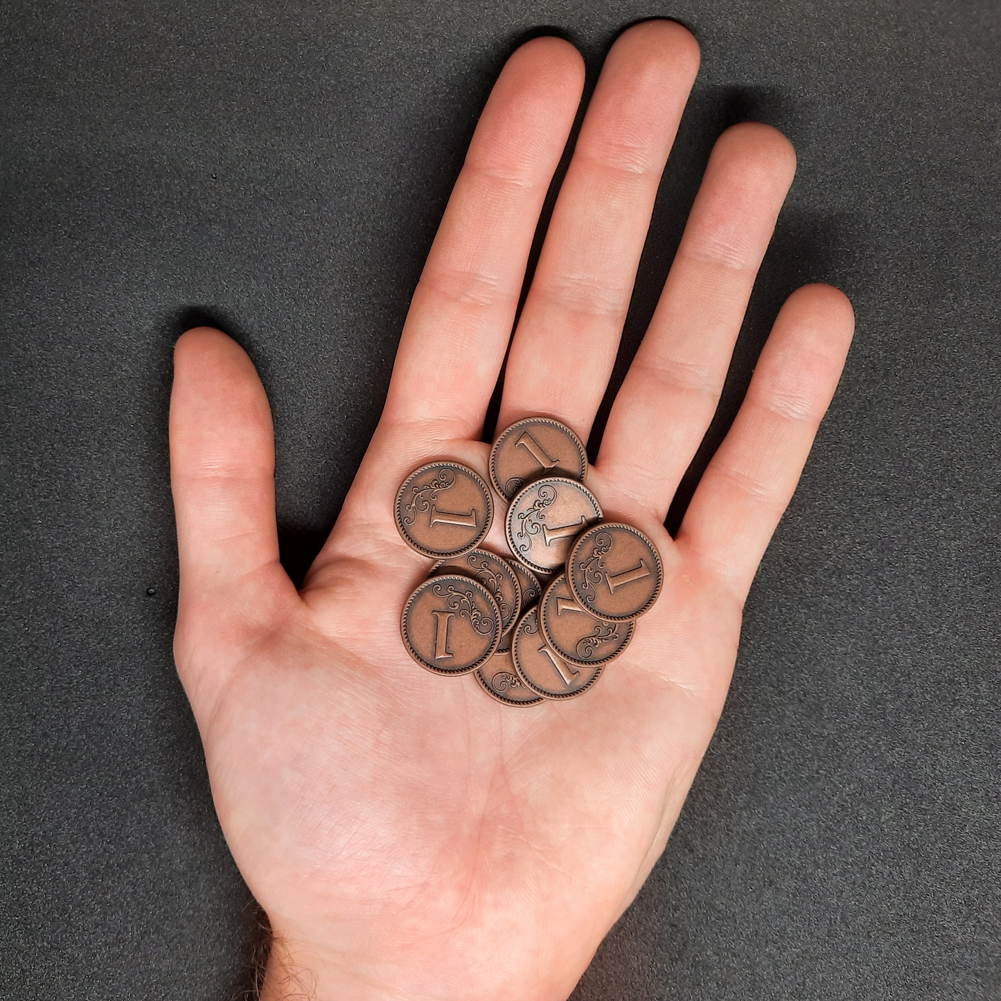 Bronze metal coins of value 1 for board games, 20mm