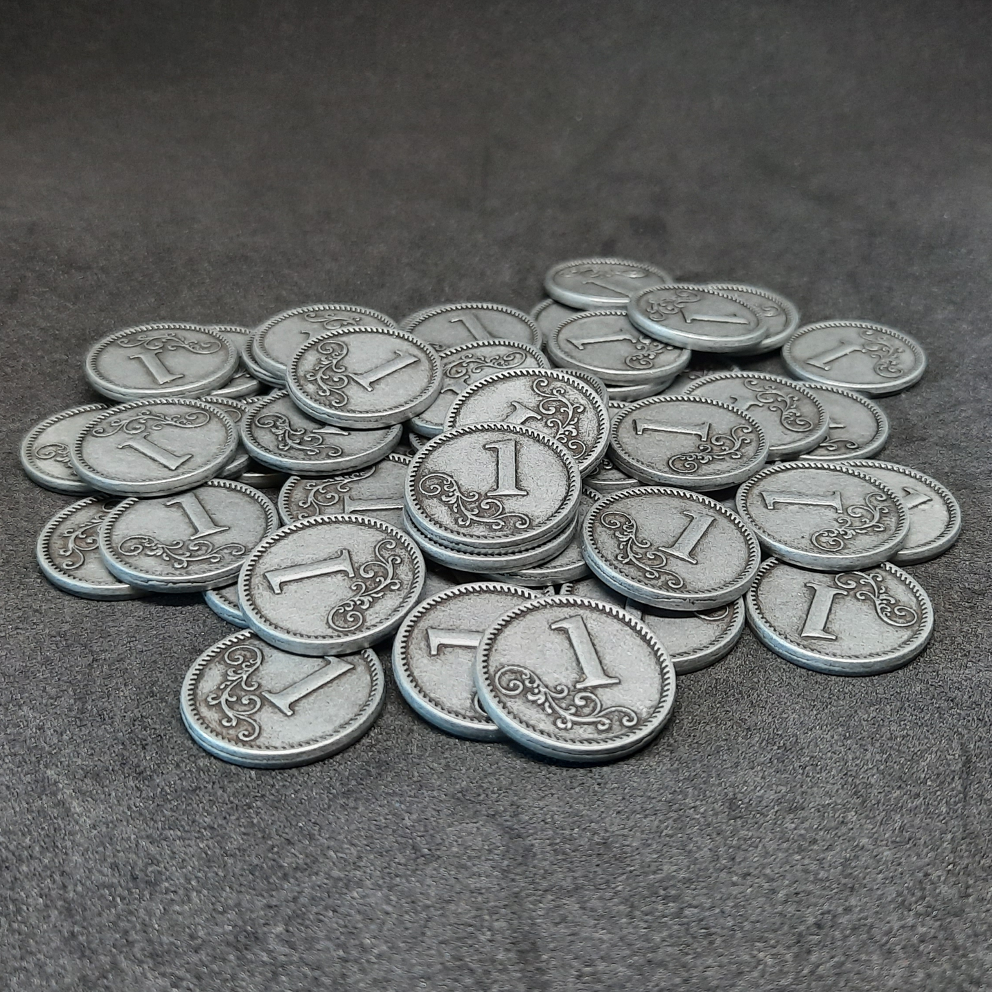 Silver metal coins of value 1 for board games, 20mm