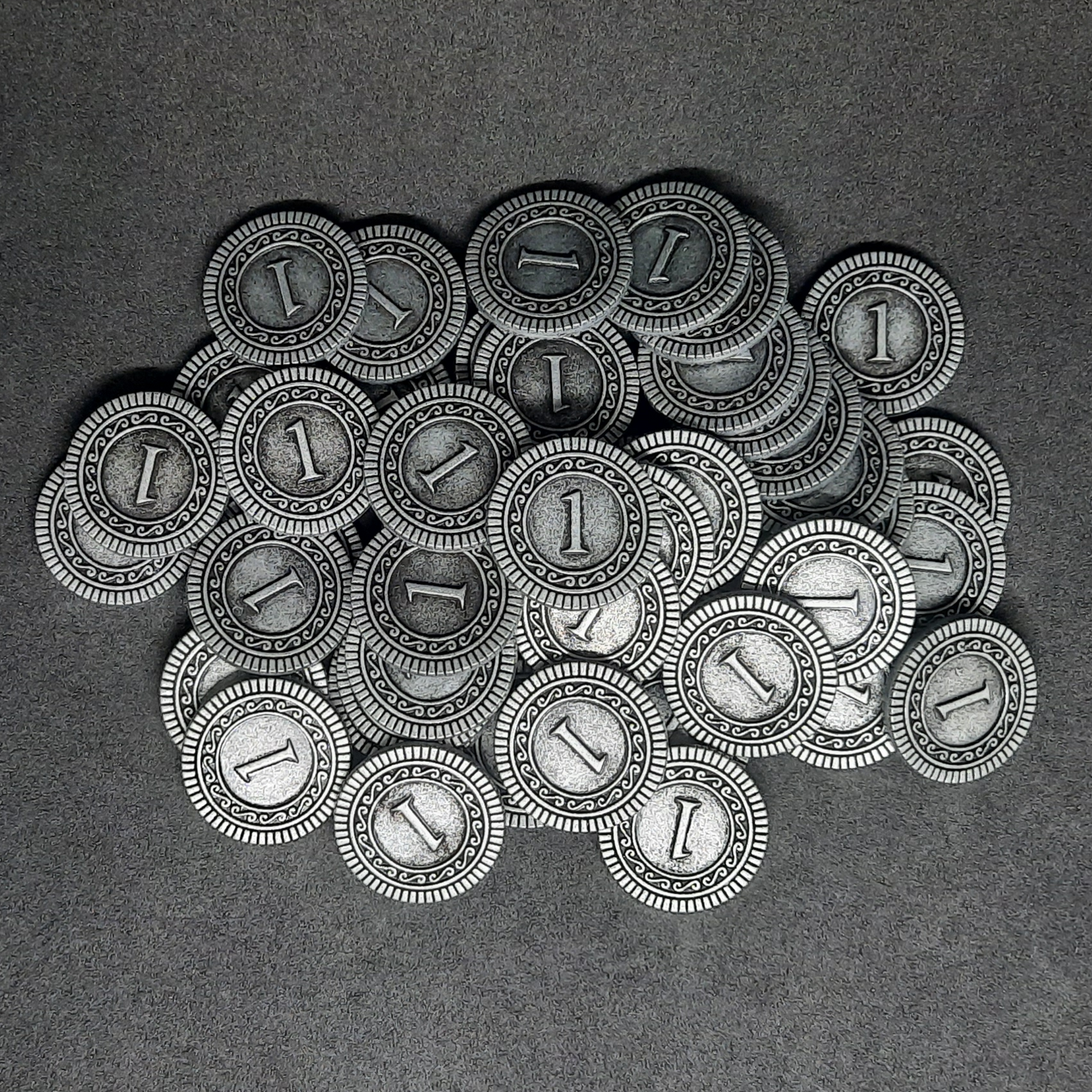 Pièces en métal, 20mm, de valeur 1 couleur argent pour jeux de société, jeux de rôle ou thème magie