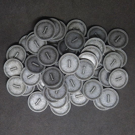 Silver roman metal coins of value 1 for board games, 20mm