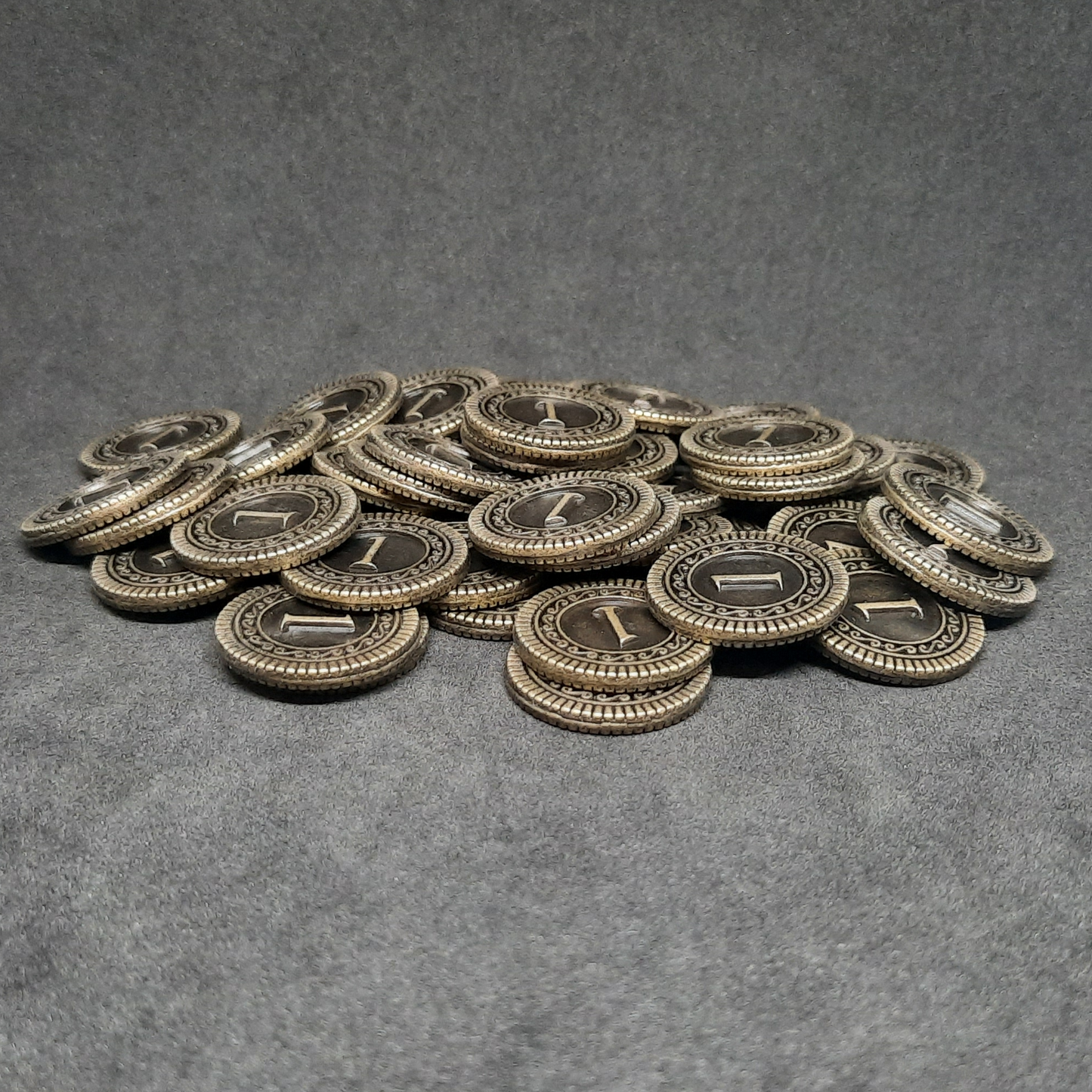 Antique gold coins, 20mm, of value 1 for board games, role playing games or magic theme party