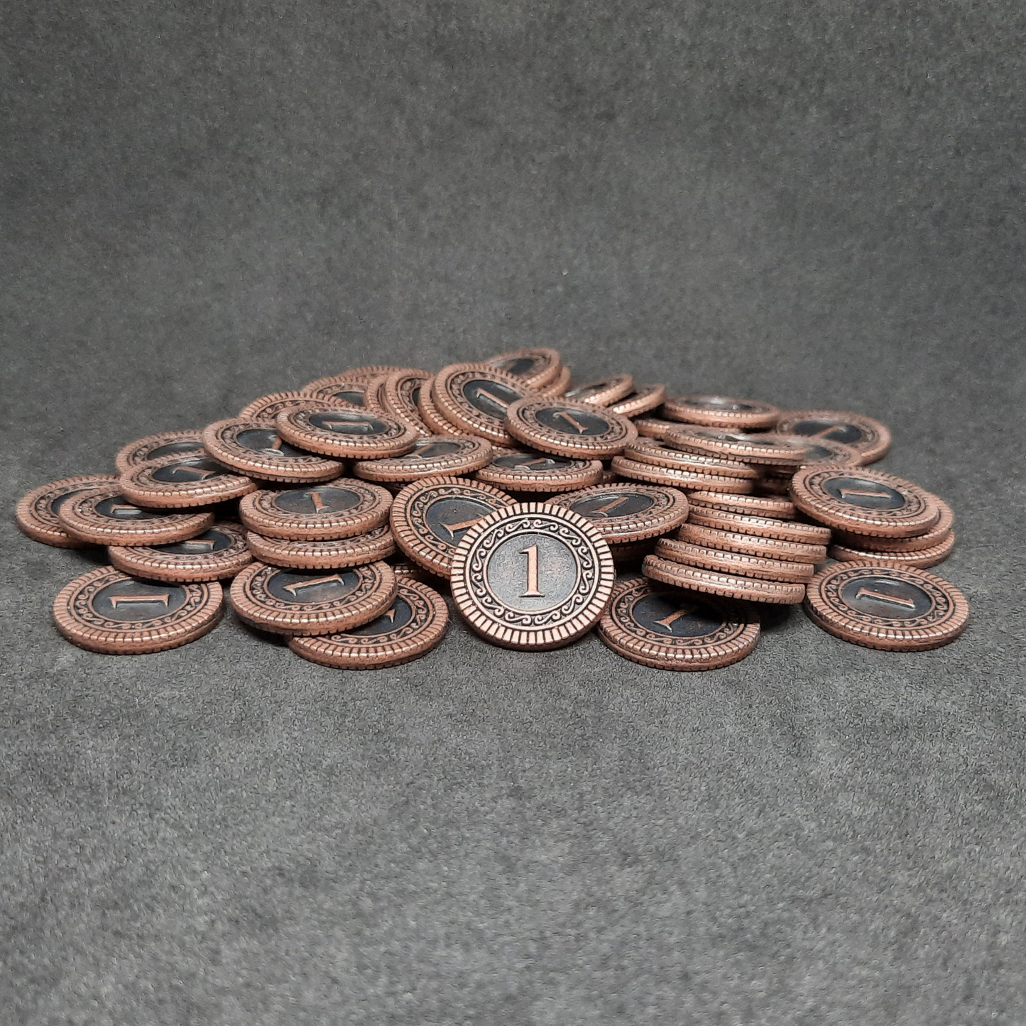 Bronze coins, 20mm, of value 1 for board games, role playing games or magic theme party