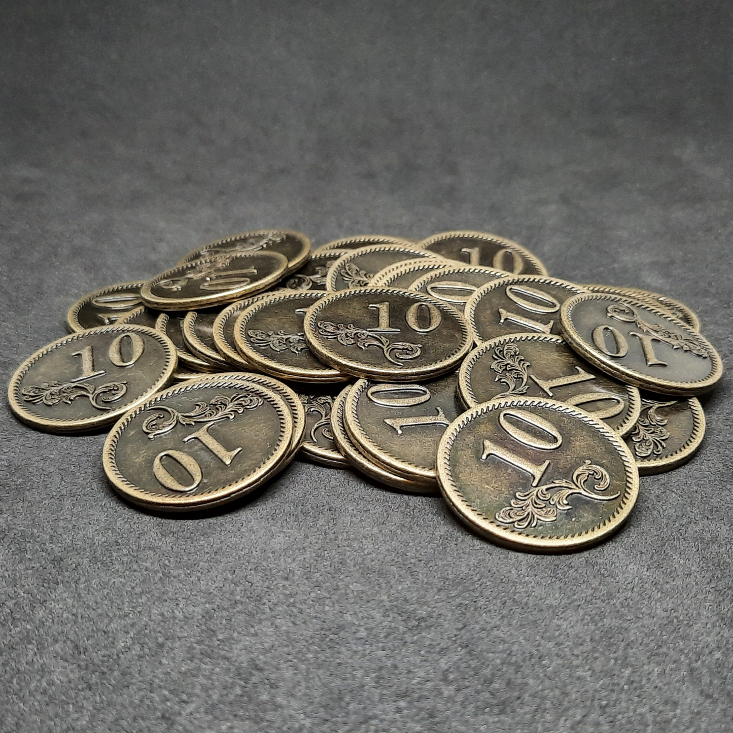 Antique gold metal coins of value 10 for board games, 30mm