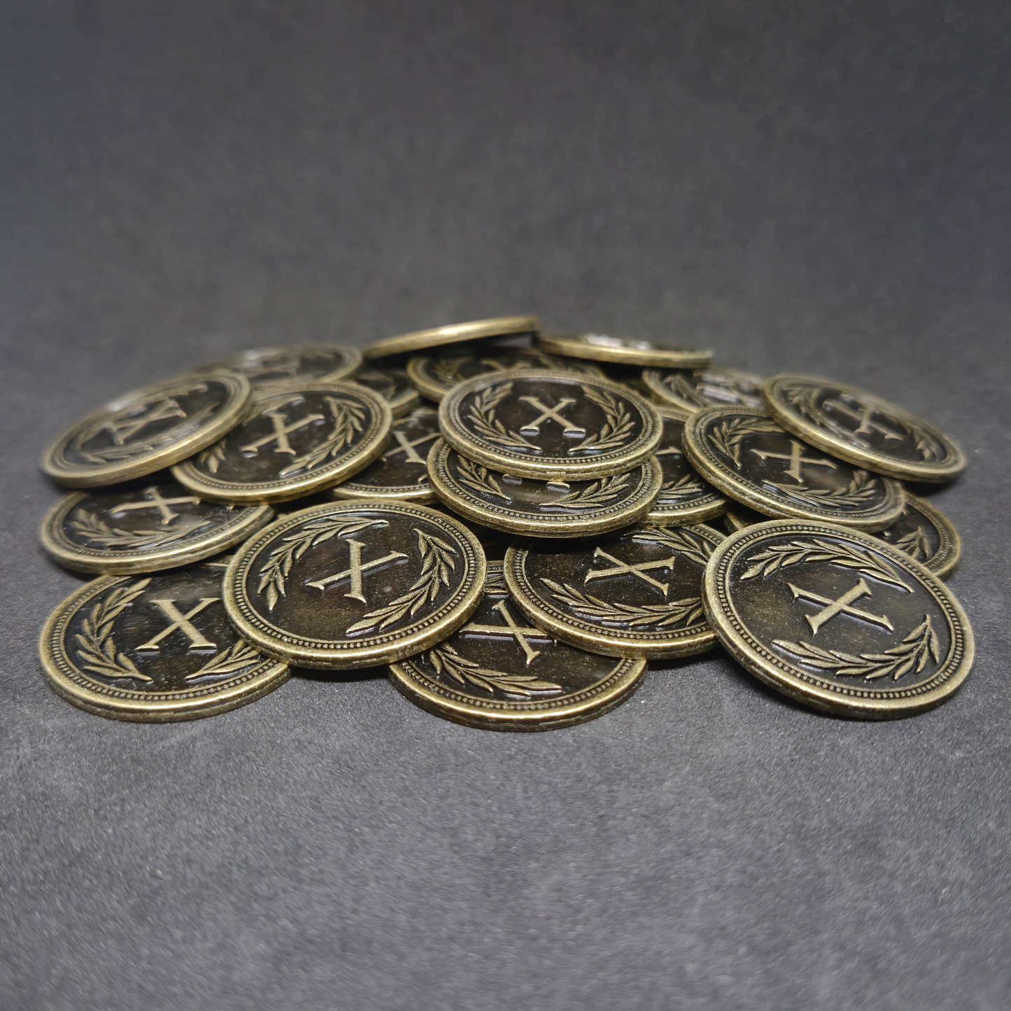 Antique gold roman metal coins of value 10 for board games, 30mm