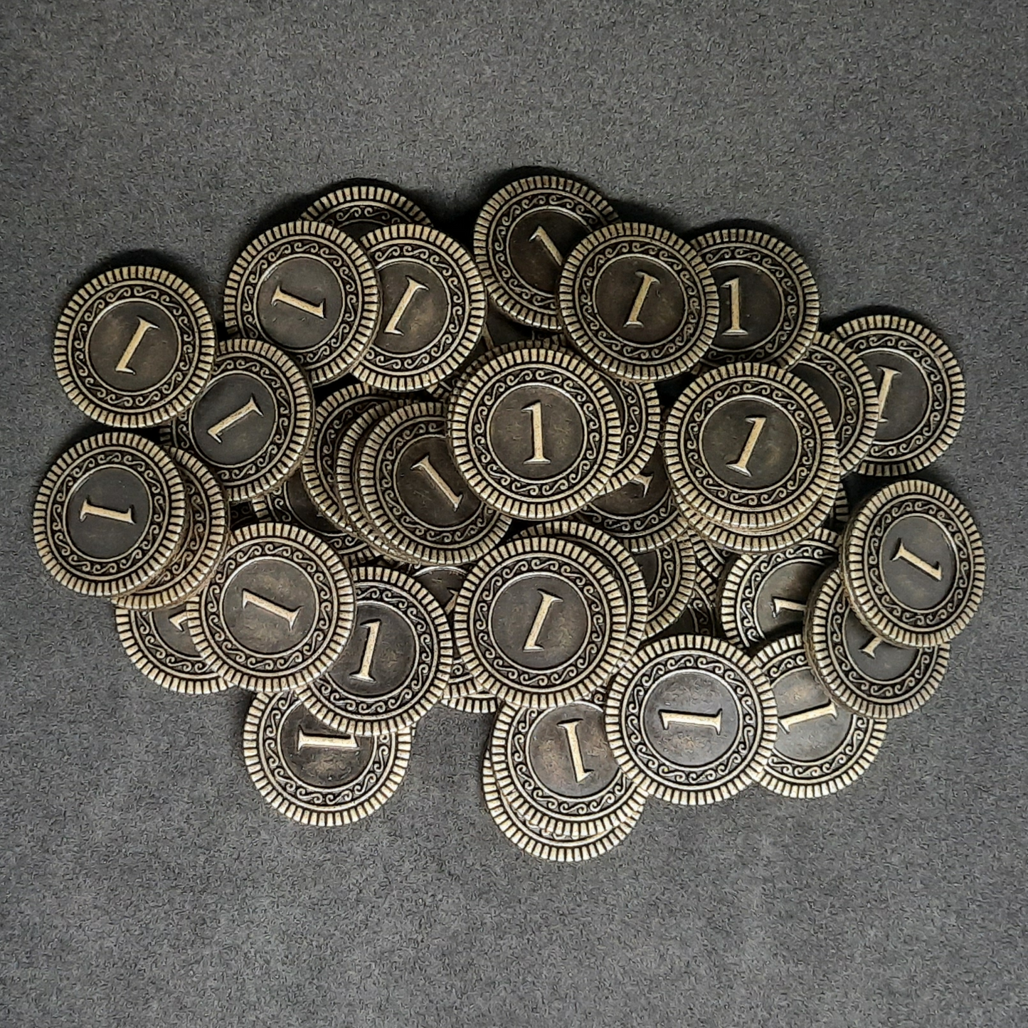 Antique gold coins, 20mm, of value 1 for board games, role playing games or magic theme party