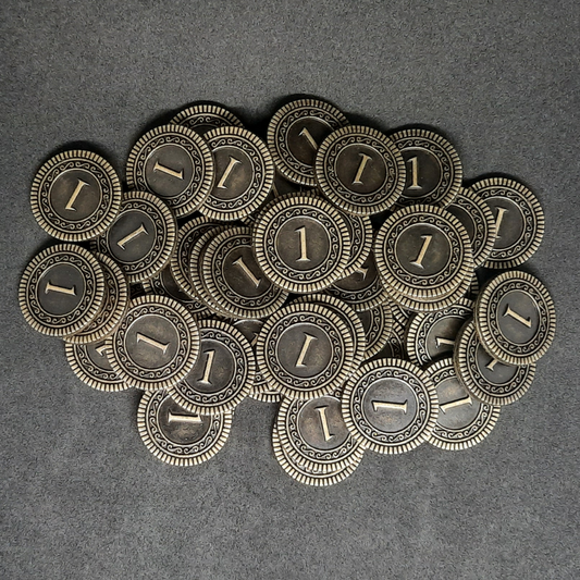 Pièces en métal, 20mm, de valeur 1 couleur or antique pour jeu de société, jeu de rôle ou thème magie