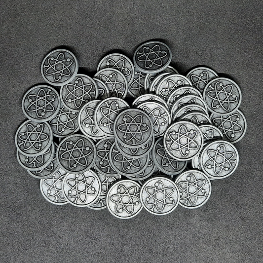 Silver spatial metal coins of value 1 for board games