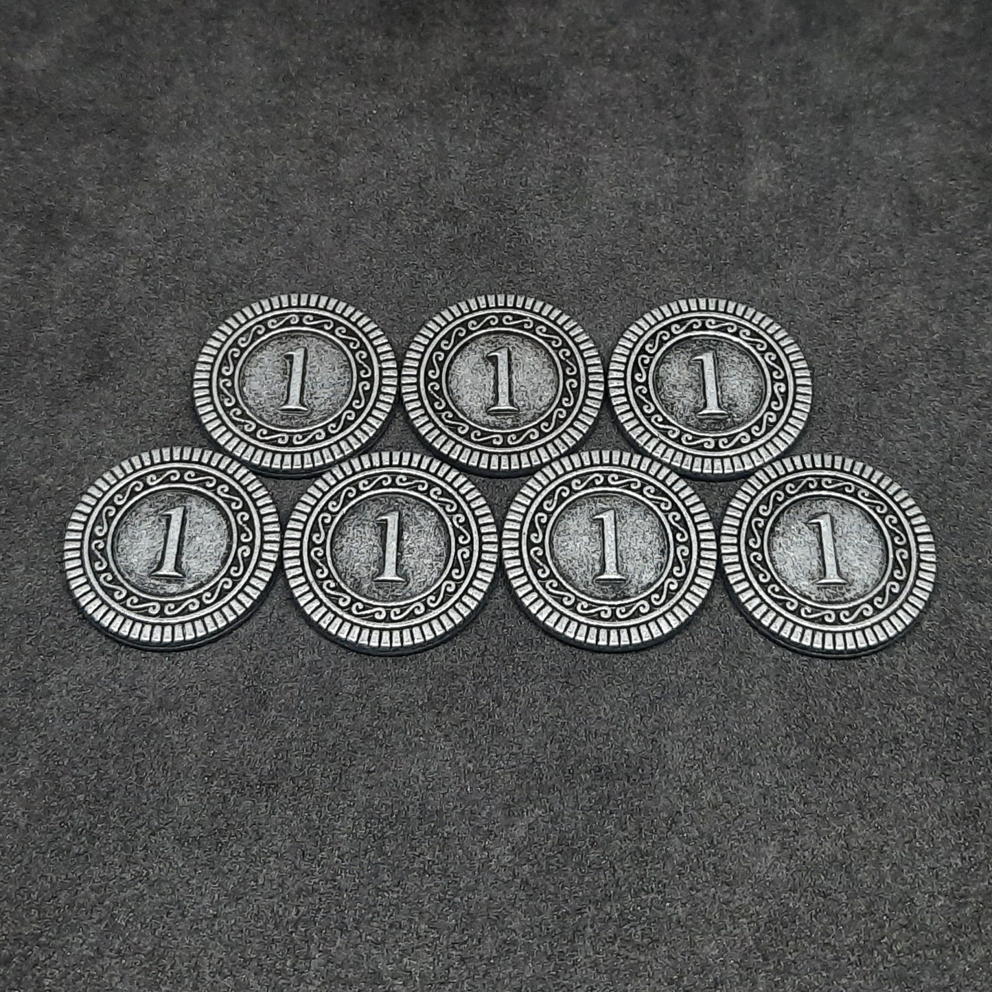 Silver coins, 20mm, of value 1 for board games, role playing games or magic theme party