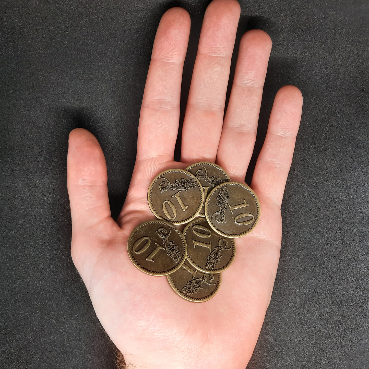 Antique gold metal coins of value 10 for board games, 30mm