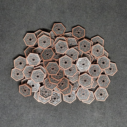 Pièces spatiales en métal couleur bronze de valeur 1 pour jeux de société, forme hexagonale