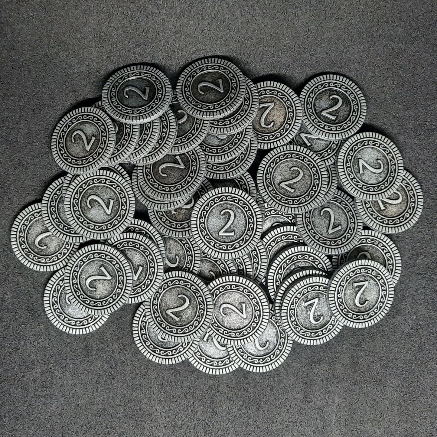 Pièces en métal, 22mm, de valeur 2 couleur argent pour jeux de société, jeux de rôle ou thème magie