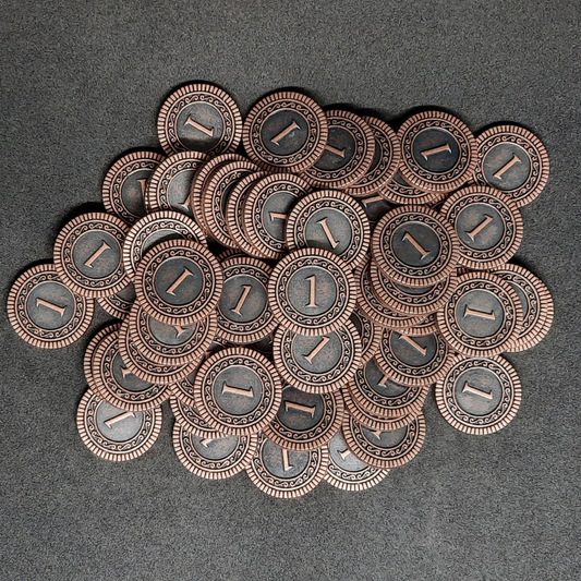 Bronze coins, 20mm, of value 1 for board games, role playing games or magic theme party