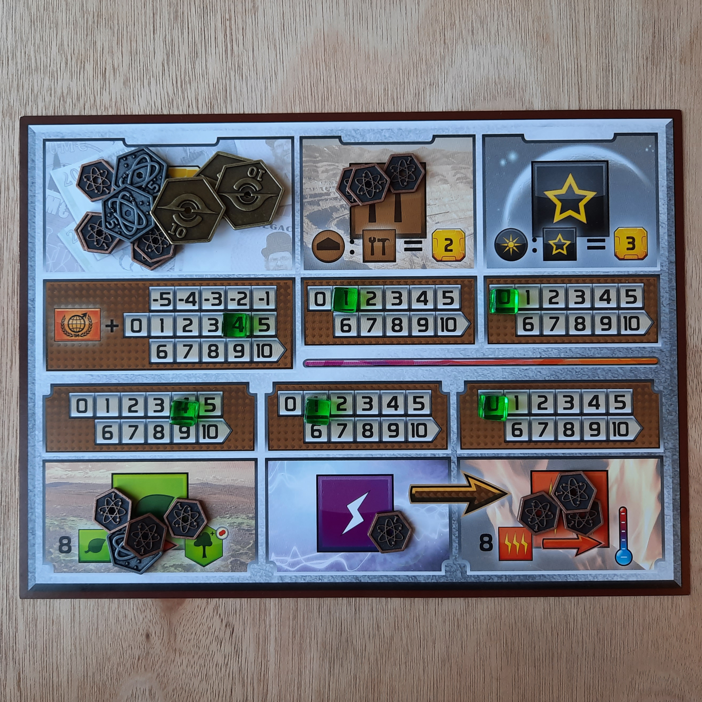 Set of hexagonal metal coins for Terraforming Mars