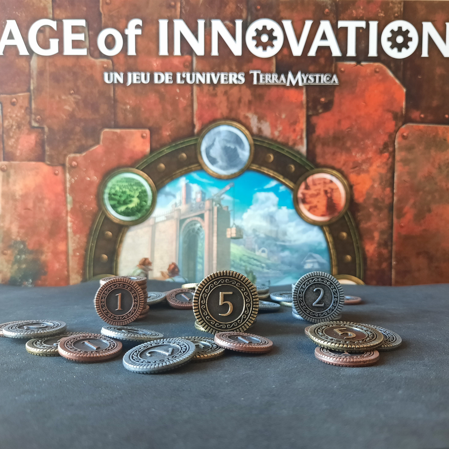 Set of 125 metal coins for Terra Mystica or Age of Innovation