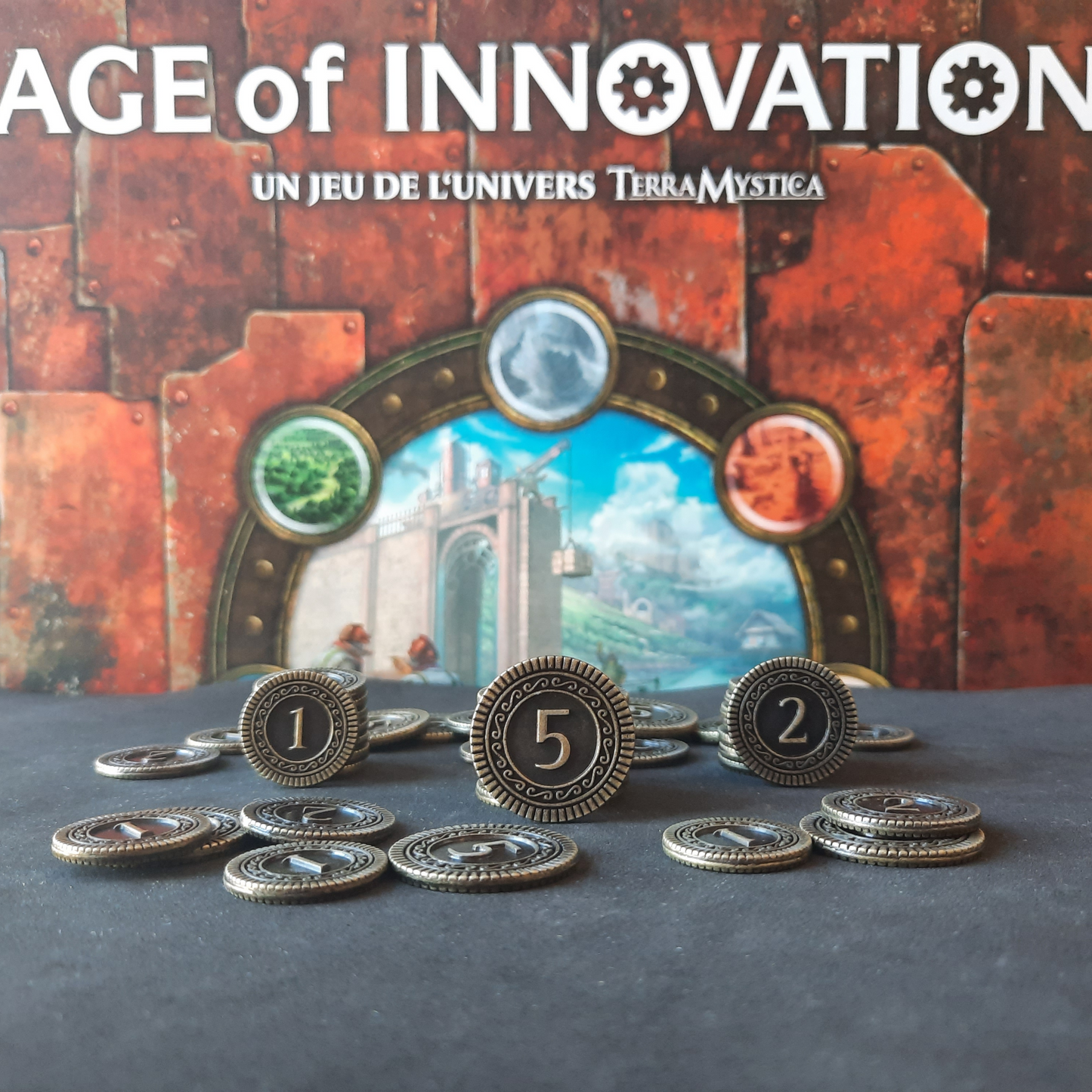 Set of 125 metal coins for Terra Mystica or Age of Innovation