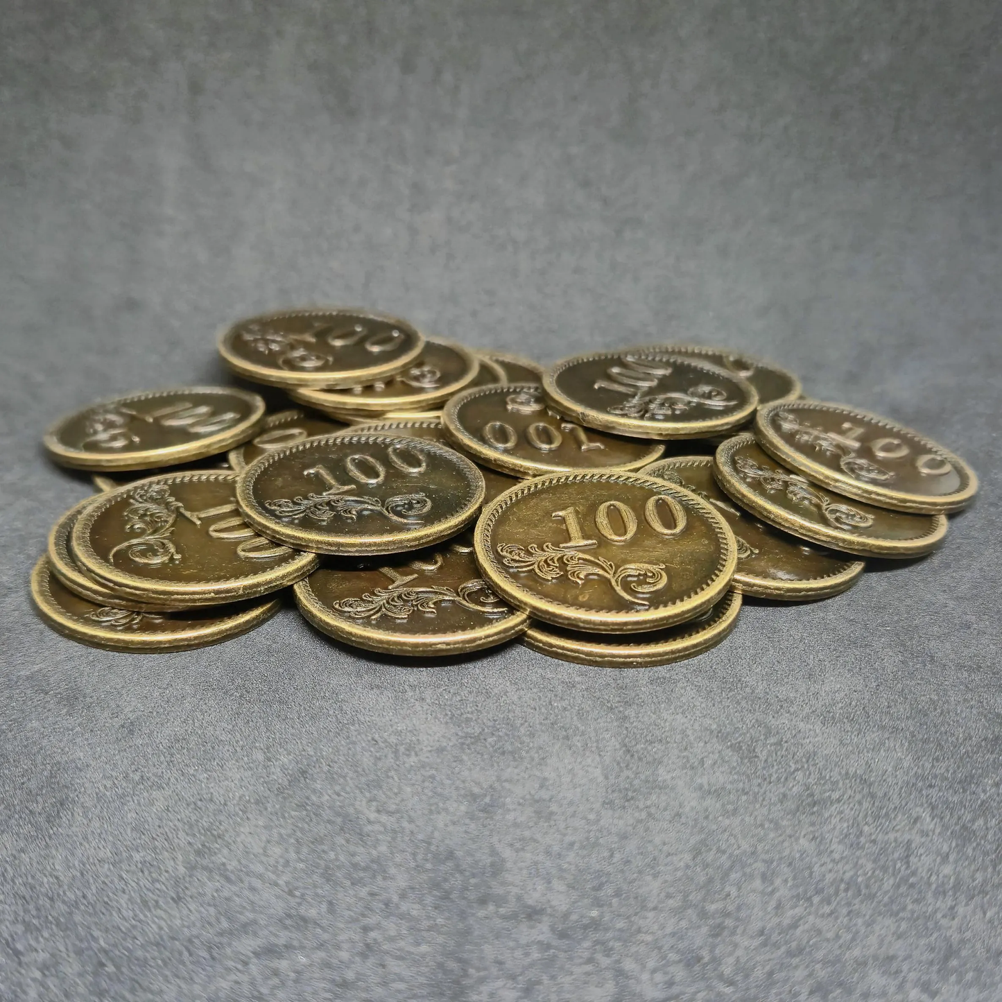 Antique gold metal coins of value 100 for board games, 30mm
