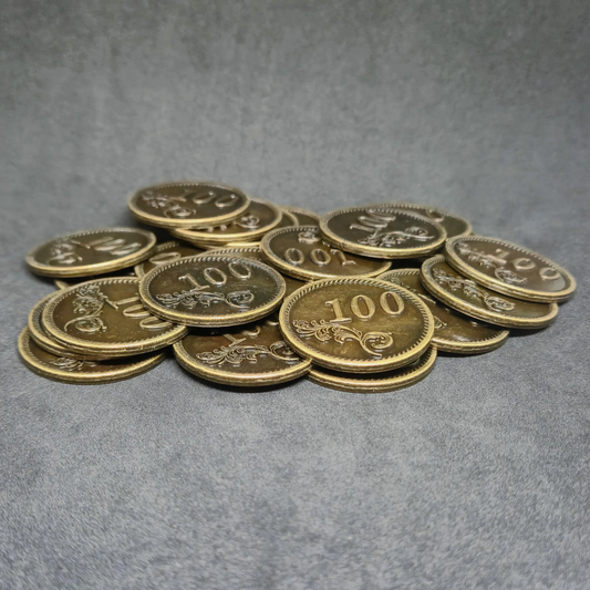 Antique gold metal coins of value 100 for board games, 30mm