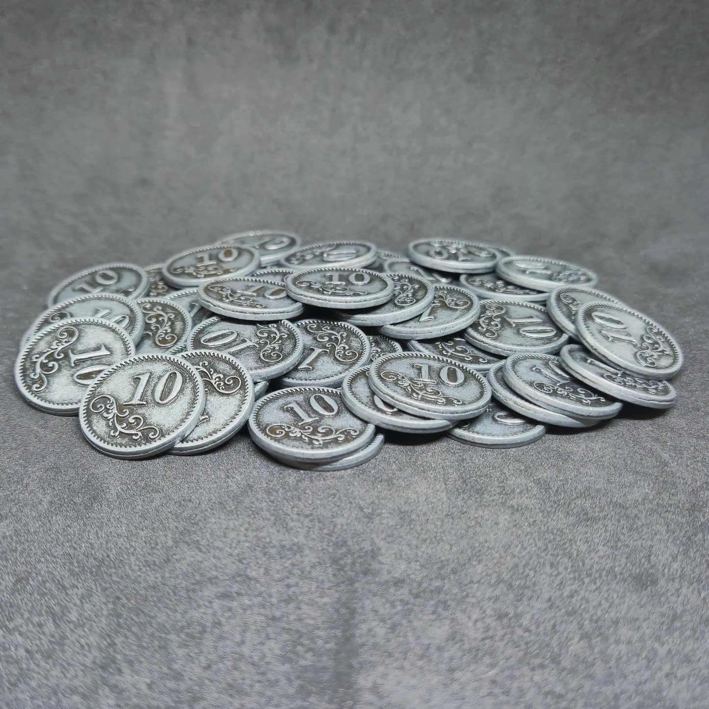 Silver metal coins of value 10 for board games, 20mm