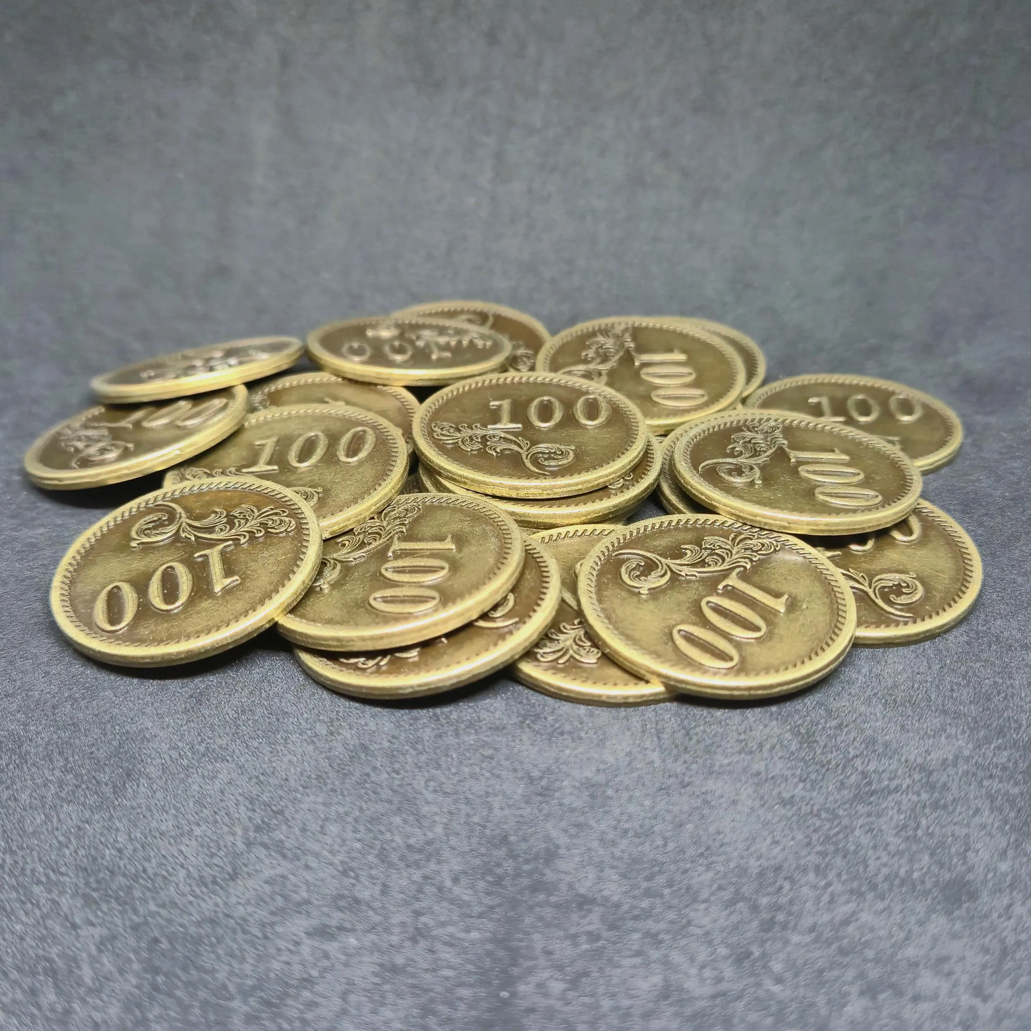 Gold metal coins of value 100 for board games, 30mm